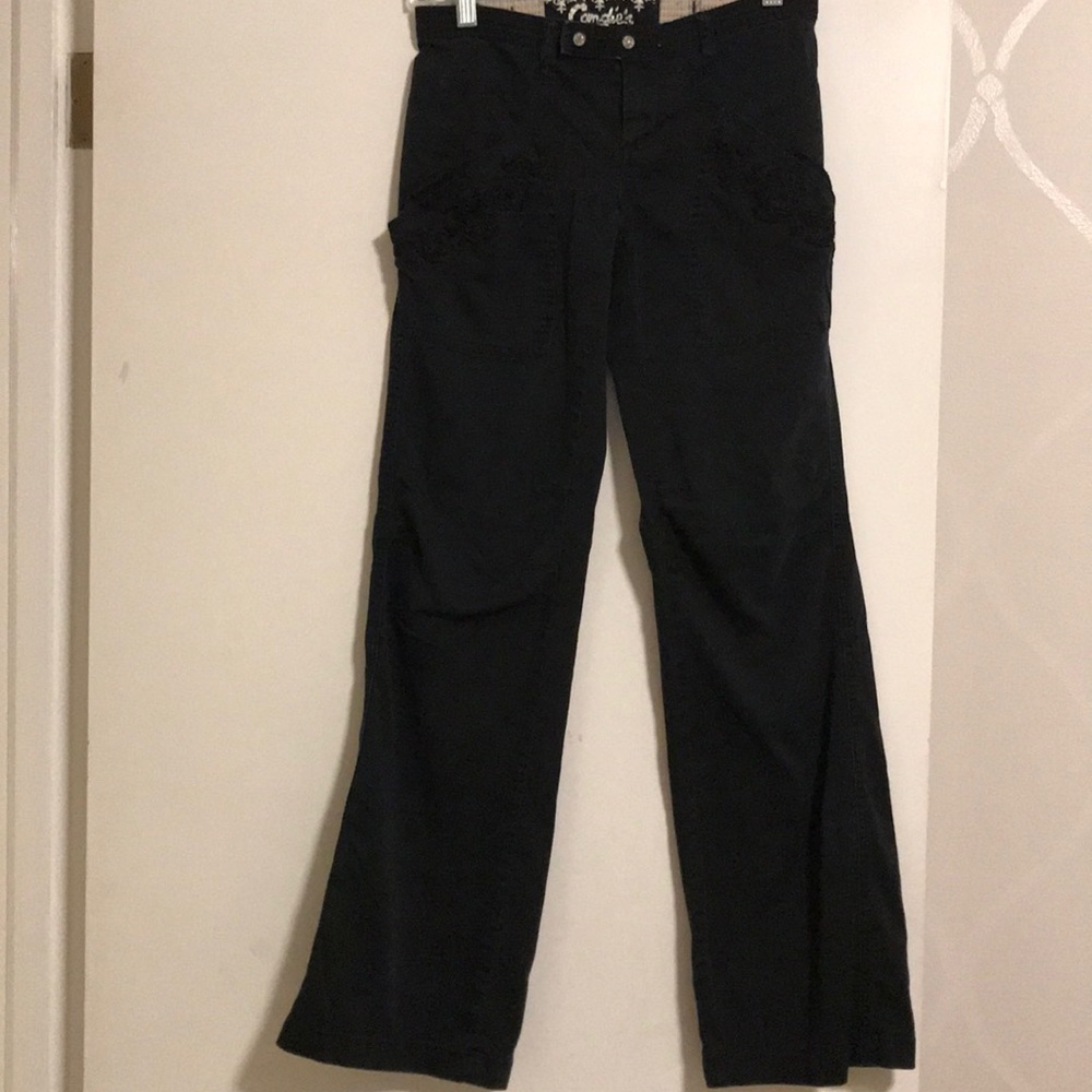 Navy blue cargo pants with flower details